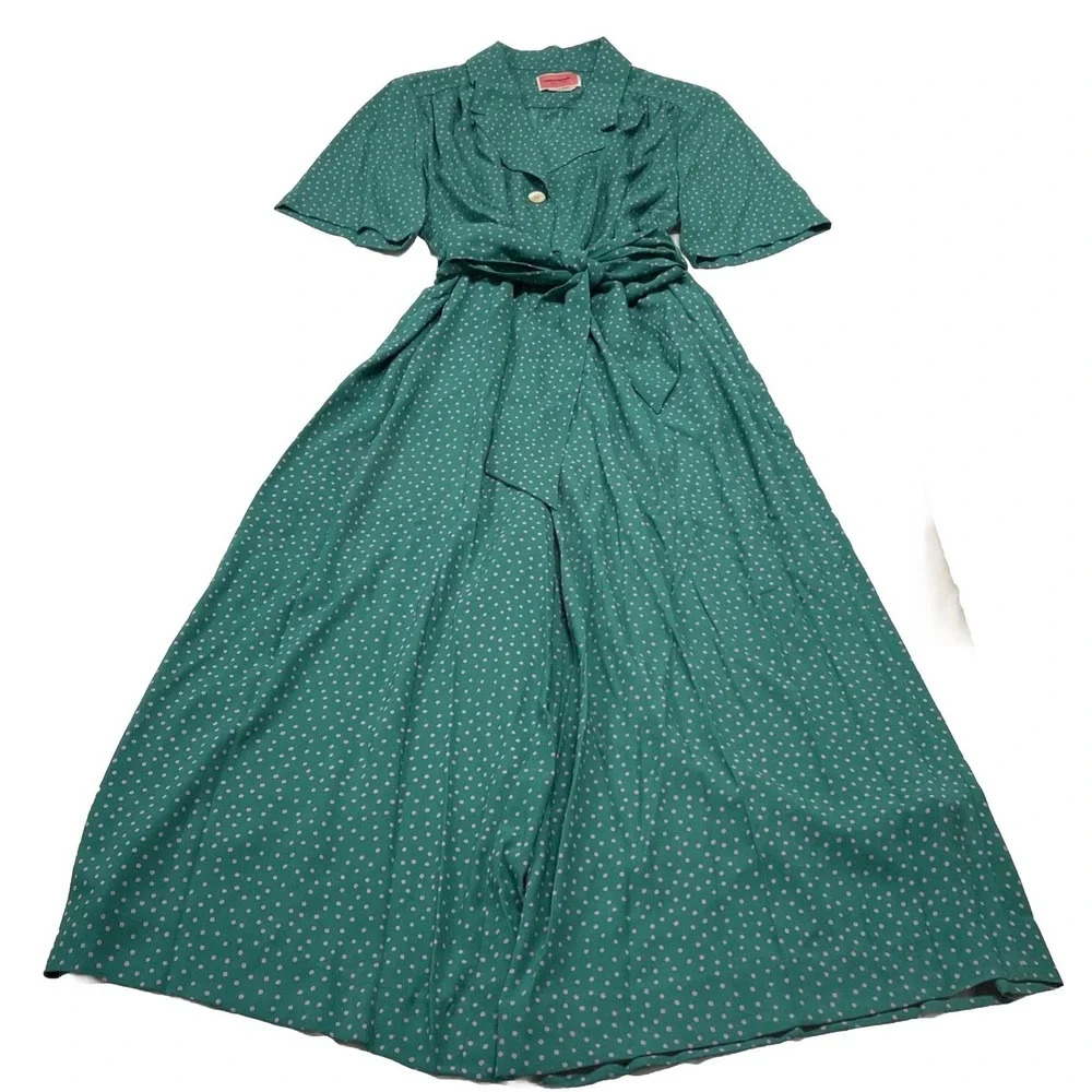 Kate Spade Green Pink Polka Dot Belted Jumpsuit Women's Size 14 NEW‎ Defaced